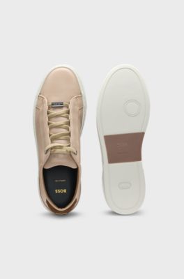 Gary leather trainers with suede backtab, Beige