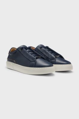 Gary leather trainers with suede backtab, Dark Blue