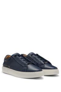 Gary leather trainers with suede backtab, Dark Blue