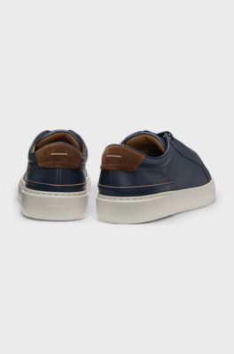 Gary leather trainers with suede backtab, Dark Blue