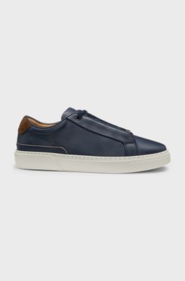 Gary leather trainers with suede backtab, Dark Blue