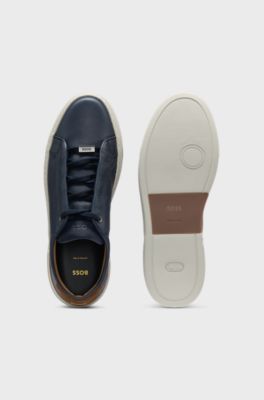 Gary leather trainers with suede backtab, Dark Blue