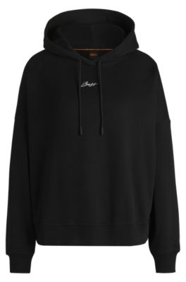 Hoodie van katoenen badstof met handgeschreven logo en oversized pasvorm, Zwart