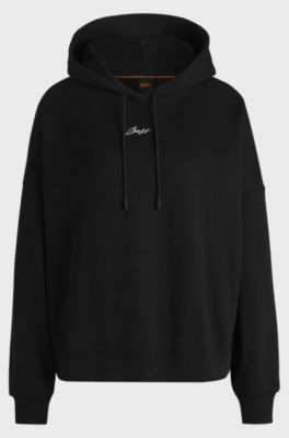 Oversized-fit hoodie in cotton terry with handwritten logo, Black