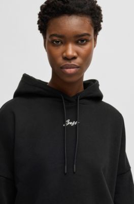 Oversized-fit hoodie in cotton terry with handwritten logo, Black