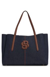 Bolso tote de denim de algodón con monograma Double B, Azul oscuro
