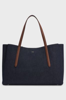 Cotton-denim tote bag with Double B monogram, Dark Blue