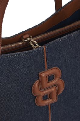 Cotton-denim tote bag with Double B monogram, Dark Blue