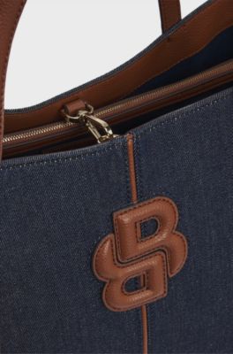 Cotton-denim tote bag with Double B monogram, Dark Blue