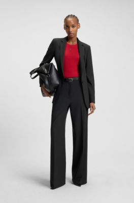 Longline regular-fit blazer in pinstripe flannel, Black Patterned