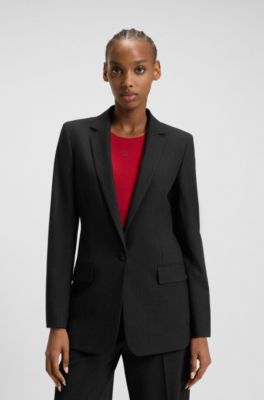 Longline regular-fit blazer in pinstripe flannel, Black Patterned