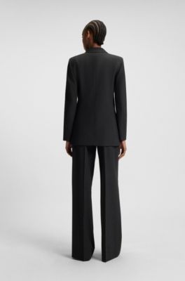 Longline regular-fit blazer in pinstripe flannel, Black Patterned