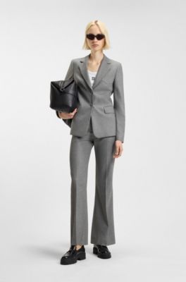 Regular-fit blazer in melange stretch flannel, Grey