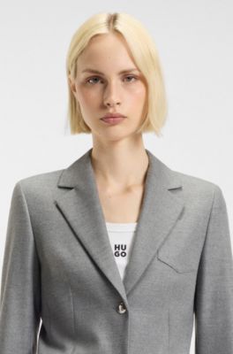 Regular-fit blazer in melange stretch flannel, Grey