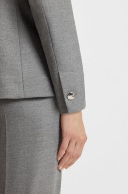 Regular-fit blazer in melange stretch flannel, Grey