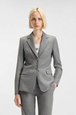 Regular-fit blazer in melange stretch flannel, Grey