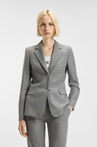Regular-fit blazer in melange stretch flannel, Grey