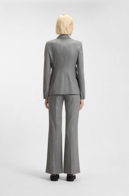 Regular-fit blazer in melange stretch flannel, Grey