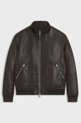 Nappa-leather jacket with two-way zip, Dark Brown