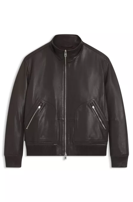 Nappa-leather jacket with two-way zip