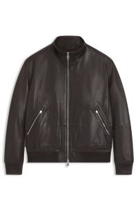 Veste en cuir nappa avec fermeture éclair à double curseur, Marron foncé