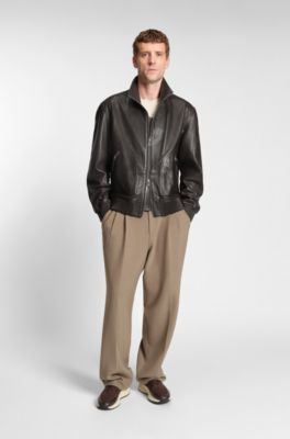 Nappa-leather jacket with two-way zip, Dark Brown