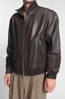 Chaqueta de piel de napa con cremallera bidireccional, Marr&oacute;n oscuro