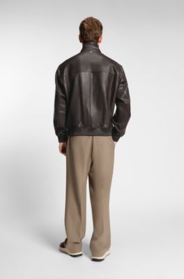 Nappa-leather jacket with two-way zip, Dark Brown