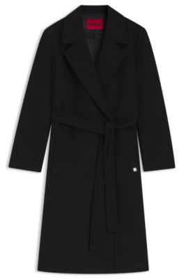 타이업 벨트 레귤러 핏 코트, 블랙