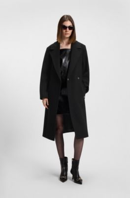 Regular-fit coat with tie-up belt, Black