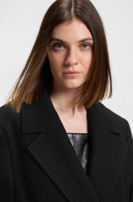 Regular-fit coat with tie-up belt, Black
