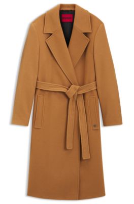 Regular-fit coat with tie-up belt, Light Brown