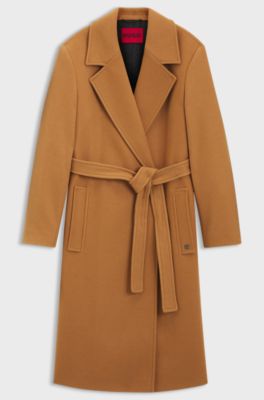 Regular-fit coat with tie-up belt, Light Brown