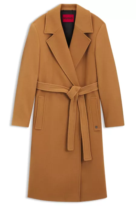 Regular-fit coat with tie-up belt