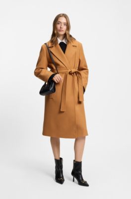 Regular-fit coat with tie-up belt, Light Brown