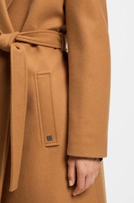 Regular-fit coat with tie-up belt, Light Brown