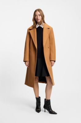 Regular-fit coat with tie-up belt, Light Brown