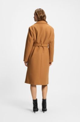 Regular-fit coat with tie-up belt, Light Brown