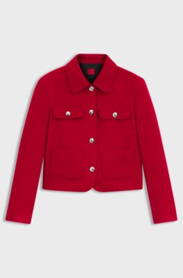 Regular-fit cropped jacket with metallic buttons, Red