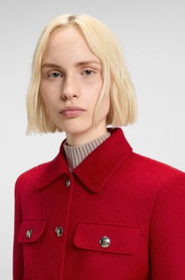 Regular-fit cropped jacket with metallic buttons, Red