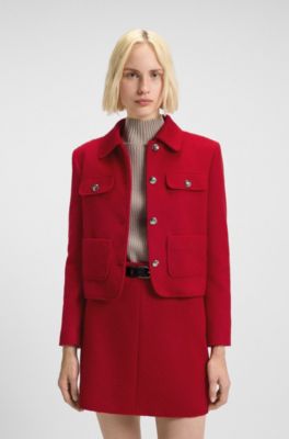 Regular-fit cropped jacket with metallic buttons, Red