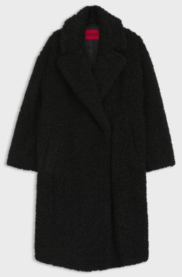 Oversized-fit mantel van imitatiebont, Zwart