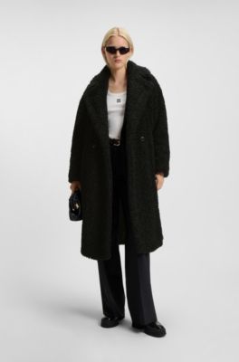 Oversized-fit mantel van imitatiebont, Zwart