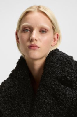Oversized-fit coat in faux fur, Black
