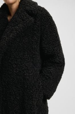 Oversized-fit mantel van imitatiebont, Zwart