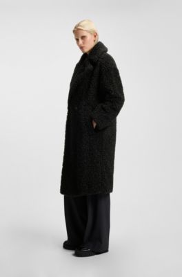 Oversized-fit mantel van imitatiebont, Zwart