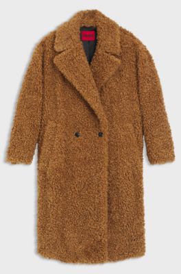 Oversized-fit coat in faux fur, Light Brown