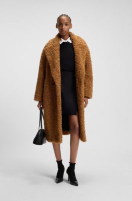 Oversized-fit coat in faux fur, Light Brown