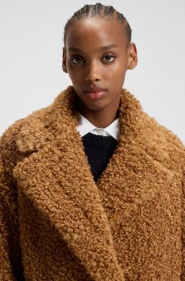 Oversized-fit coat in faux fur, Light Brown