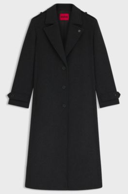 Relaxed-fit long-length coat with stacked-logo rivet, Dark Grey